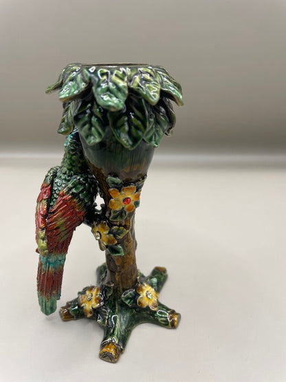 SAKS FIFTH AVE AUSTRIAN CRYSTAL AND ENAMEL PARROT CANDLE HOLDER