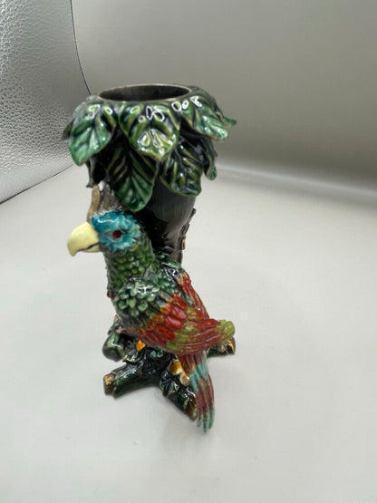 SAKS FIFTH AVE AUSTRIAN CRYSTAL AND ENAMEL PARROT CANDLE HOLDER
