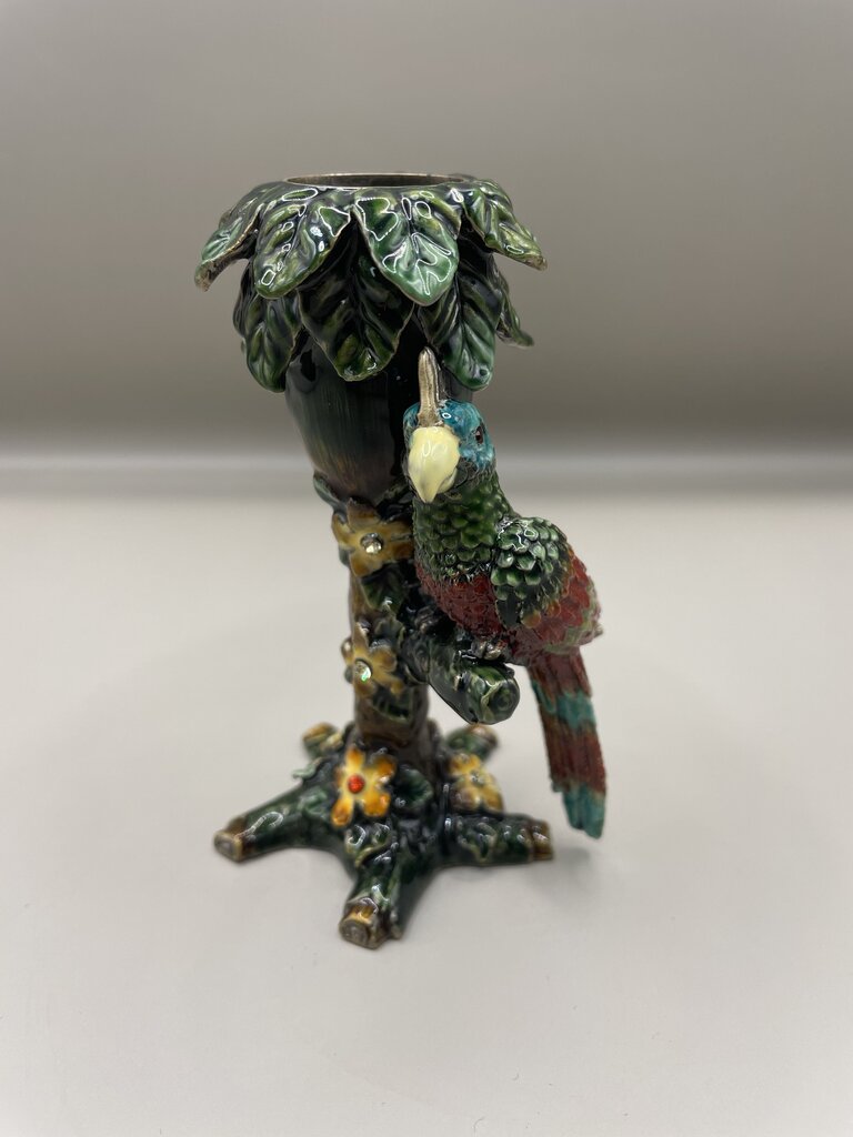 SAKS FIFTH AVE AUSTRIAN CRYSTAL AND ENAMEL PARROT CANDLE HOLDER