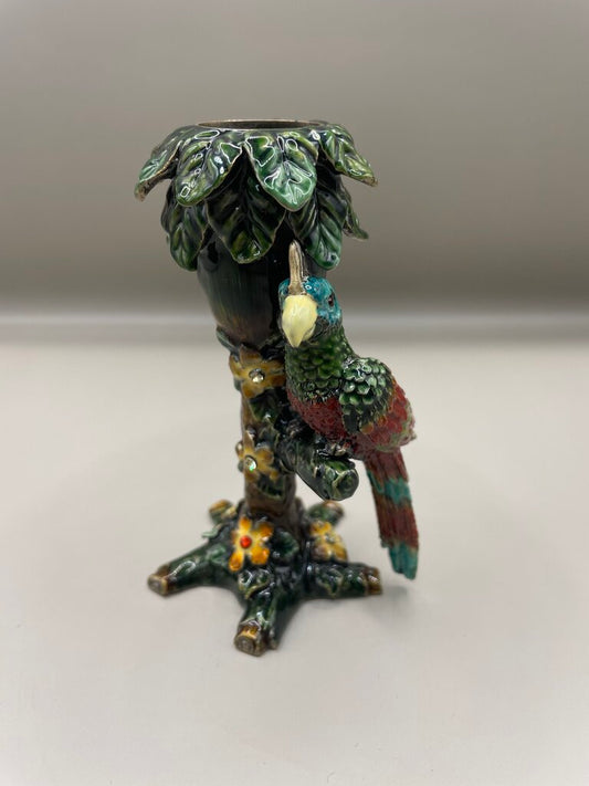 SAKS FIFTH AVE AUSTRIAN CRYSTAL AND ENAMEL PARROT CANDLE HOLDER