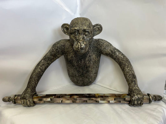 RETIRED RARE MAITLAND SMITH BRONZE MONKEY TOWEL HOLDER WITH MOTHER OF PEARL BAR