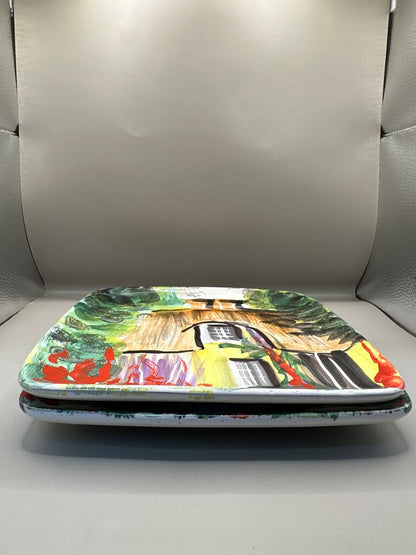 LILLY VERNON SQUARE PAINTED PLATES SET OF 2