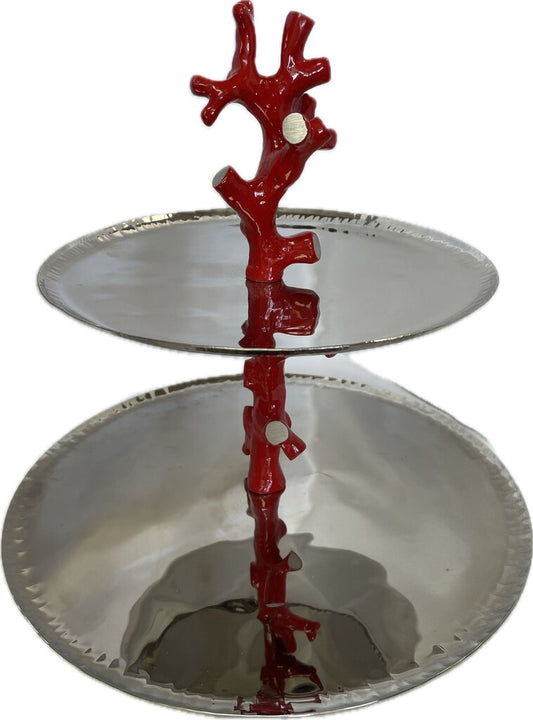 MICHAEL ARAM RED CORAL OCEAN REEF 2 TIER SERVING TRAY
