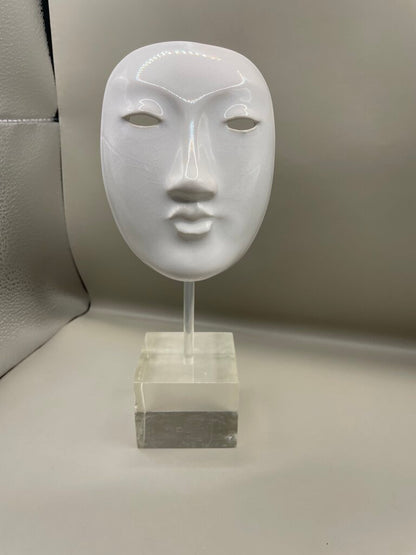 VINTAGE WHITE PORCELAIN FACE SCULPTURE ON LUCITE BASE