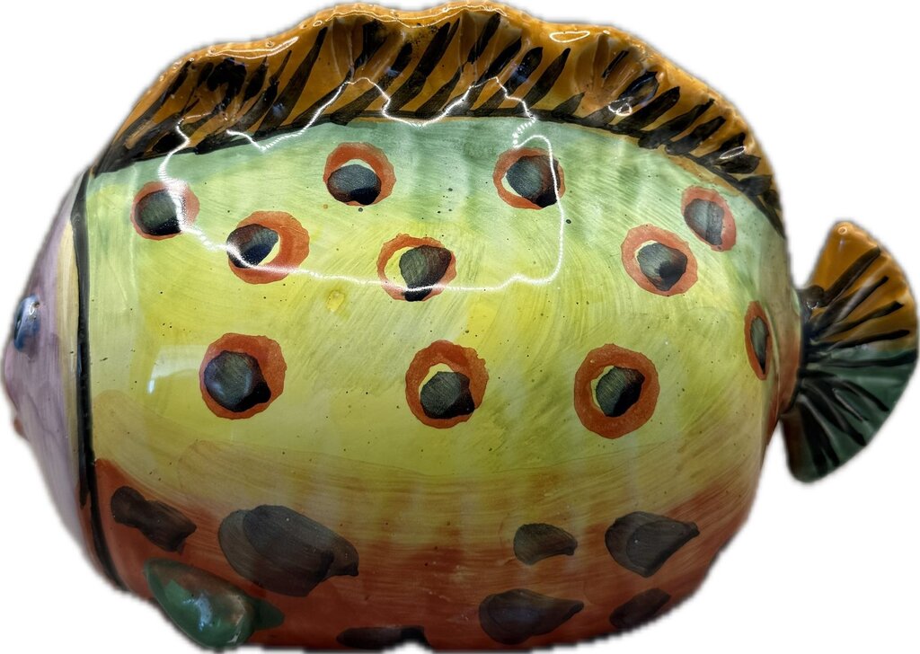 COLORFUL TERRA COTTA BLOWFISH POTTERY DECOR