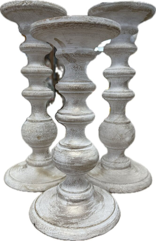 WHITEWASHED WORLD MARKET PILLAR CANDLE HOLDER SET OF 3