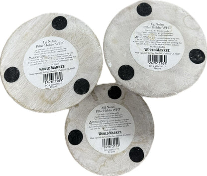 WHITEWASHED WORLD MARKET PILLAR CANDLE HOLDER SET OF 3