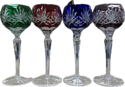 AJKA CAROLINE MULTICOLOR CRYSTAL CUT WINE GOBLETS SET OF 4