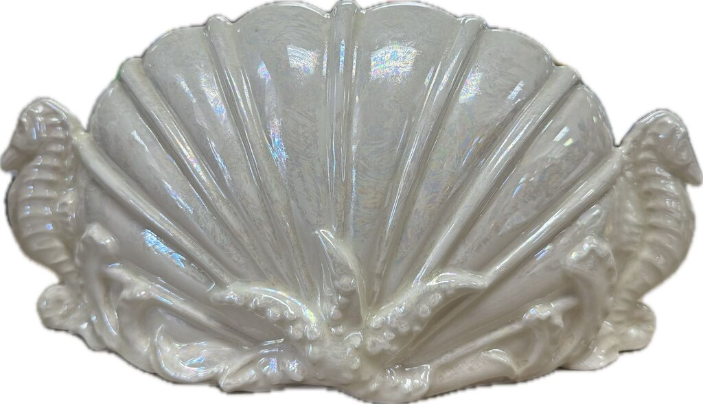 VINTAGE IRIDESCENT SHELL AND SEAHORSE PLANTER/VASE
