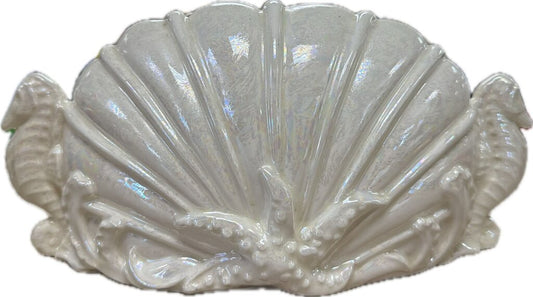 VINTAGE IRIDESCENT SHELL AND SEAHORSE PLANTER/VASE