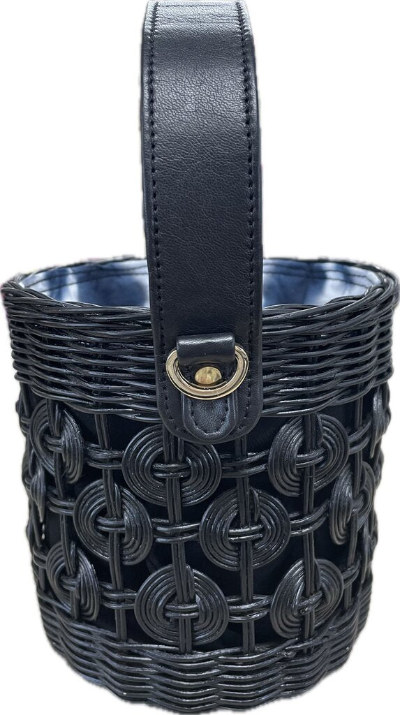 SARAH STEWART MARIBELLA WICKER AND LAMBSKIN BUCKET BAG