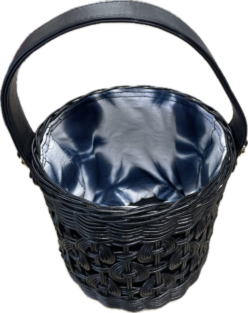 SARAH STEWART MARIBELLA WICKER AND LAMBSKIN BUCKET BAG