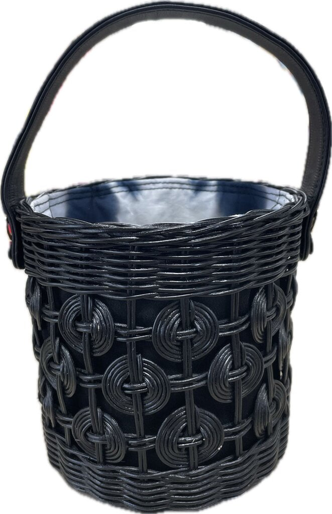 SARAH STEWART MARIBELLA WICKER AND LAMBSKIN BUCKET BAG