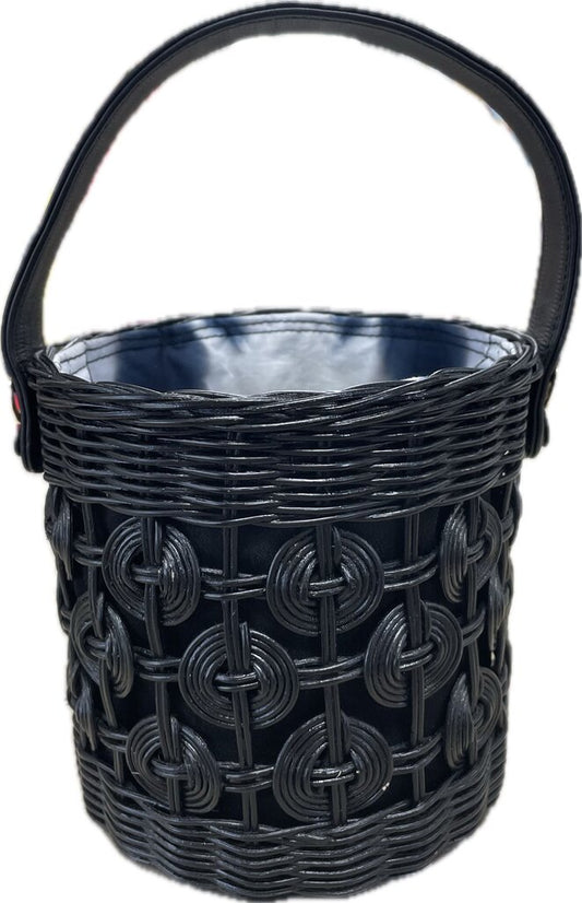 SARAH STEWART MARIBELLA WICKER AND LAMBSKIN BUCKET BAG