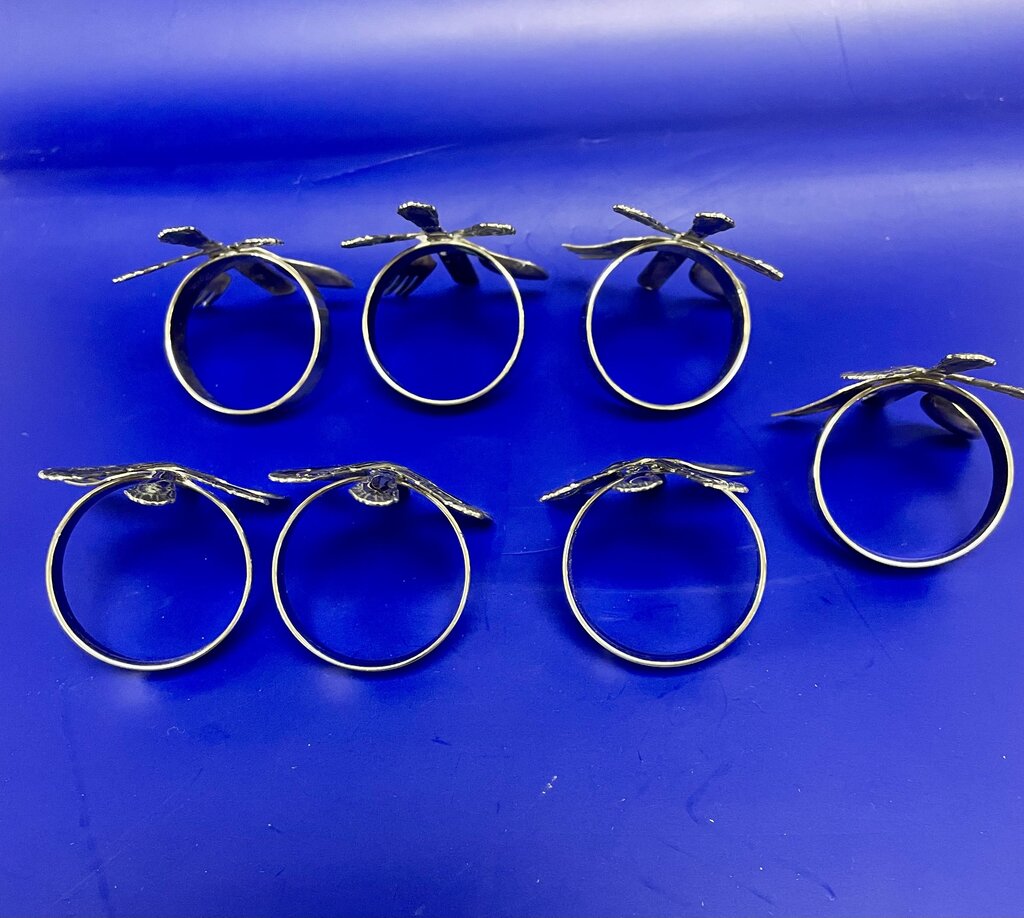 SILVER PLATED FORK KNIFE AND SPOON NAPKIN RINGS SET OF 7