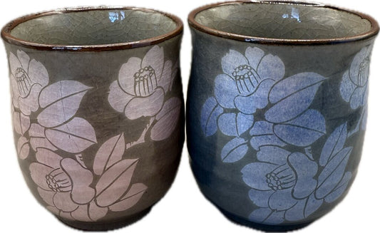 SILVER LEAF KUTANI YAKI YUNOMI TEA CUPS SET OF 2