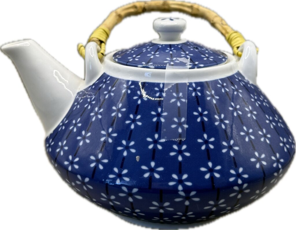 VINTAGE CERAMIC TEAPOT WITH BAMBOO HANDLE