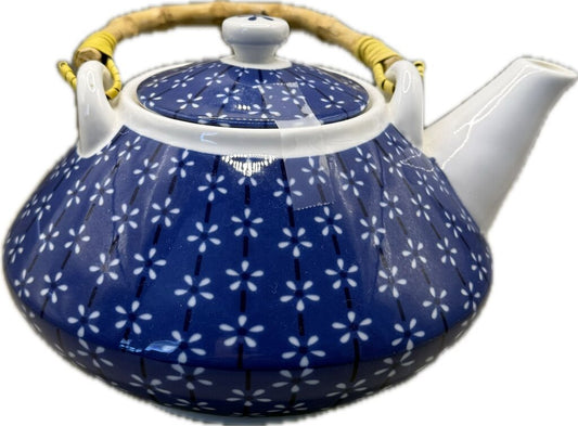 VINTAGE CERAMIC TEAPOT WITH BAMBOO HANDLE