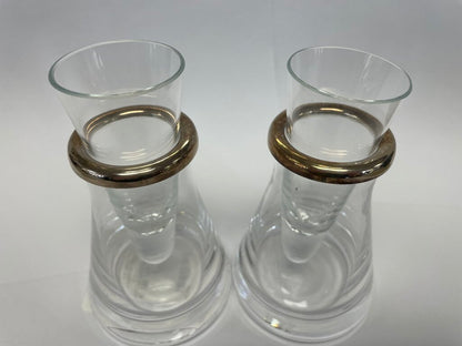 VINTAGE VODKA SHOT GLASSES WITH ICE DECANTERS WIOTH SILVER RIM SET OF 2