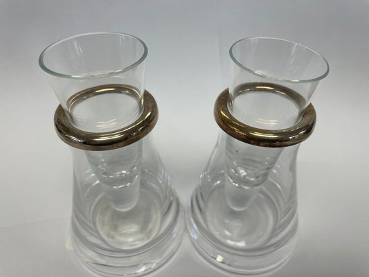 VINTAGE VODKA SHOT GLASSES WITH ICE DECANTERS WIOTH SILVER RIM SET OF 2