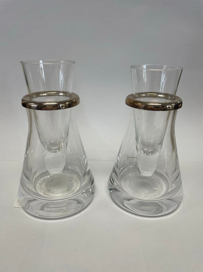 VINTAGE VODKA SHOT GLASSES WITH ICE DECANTERS WIOTH SILVER RIM SET OF 2