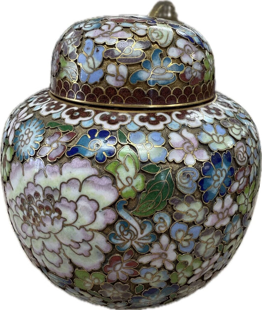 VINTAGE BRASS CLOISONNE GINGER JAR