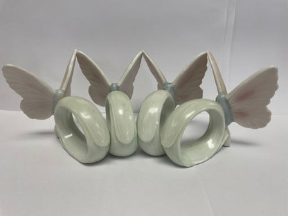 PORCELAIN BUTTERFLY NAPKIN RINGS SET OF 4