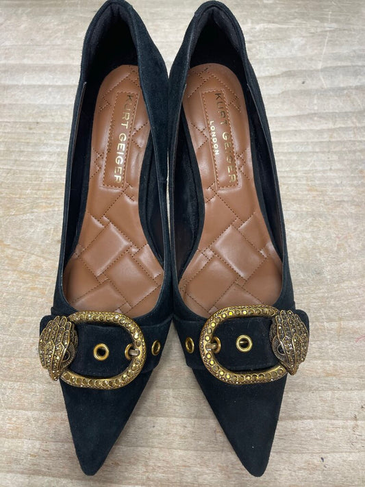 KURT GEIGER MAYFAIR BLACK SUEDE EMBELLISHED BUCKLE HEELS SIZE 41