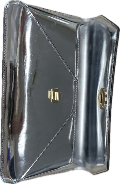 TORY BURCH SILVER CLUTCH WITH GOLD HARDWARE