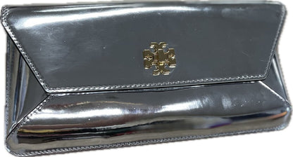 TORY BURCH SILVER CLUTCH WITH GOLD HARDWARE