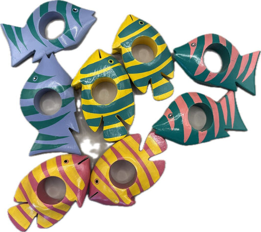WOODEN FISH NAPKIN RINGS SET OF 8