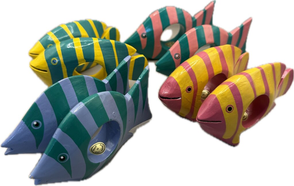 WOODEN FISH NAPKIN RINGS SET OF 8