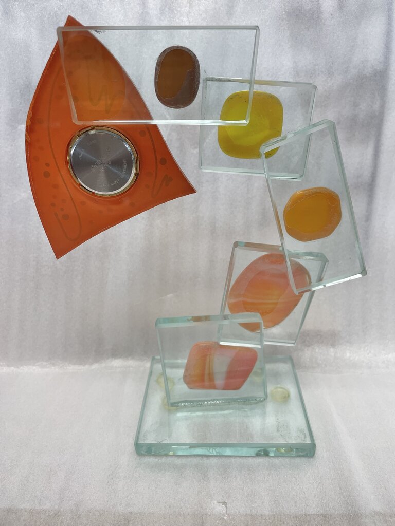 LUCITE FUSED GLASS CLOCK ART SIGNED