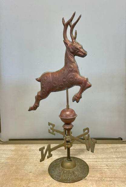 RARE VINTAGE COPPER AND BRASS DEER STAG WEATHERVAVE AND WIND INDICATOR