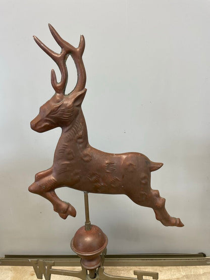 RARE VINTAGE COPPER AND BRASS DEER STAG WEATHERVAVE AND WIND INDICATOR