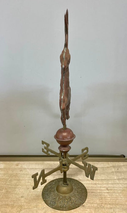 RARE VINTAGE COPPER AND BRASS DEER STAG WEATHERVAVE AND WIND INDICATOR