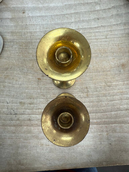 VINTAGE BRASS AND LUCITE CANDLE HOLDERS SET OF 2