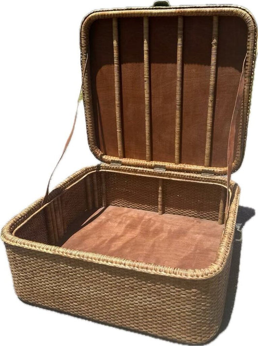 LARGE VINTAGE MALAYSIAN WICKER TRUNK TABLE