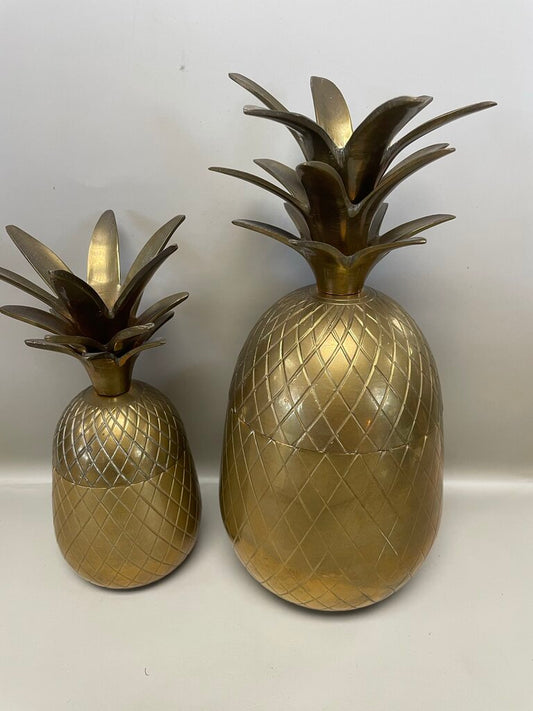 VINTAGE BOHO BRASS PINEAPPLE CONTAINER SET OF 2