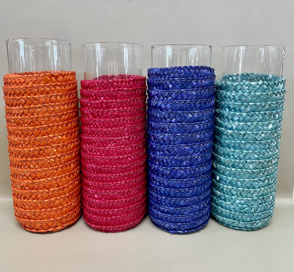 COLORFUL SEAGRASS WRAPPED GLASSES SET OF 4