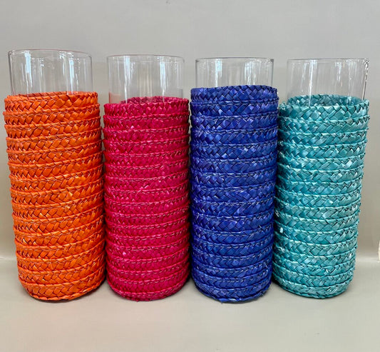 COLORFUL SEAGRASS WRAPPED GLASSES SET OF 4