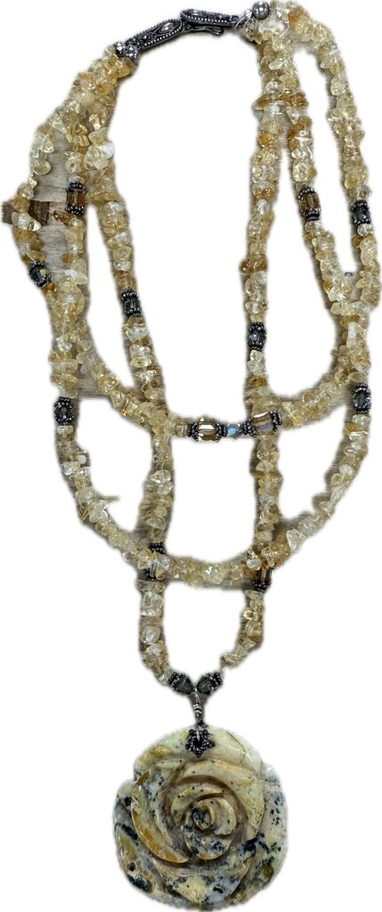 925 CITRINE NECKLACE WITH STONE FLOWER PENDANT