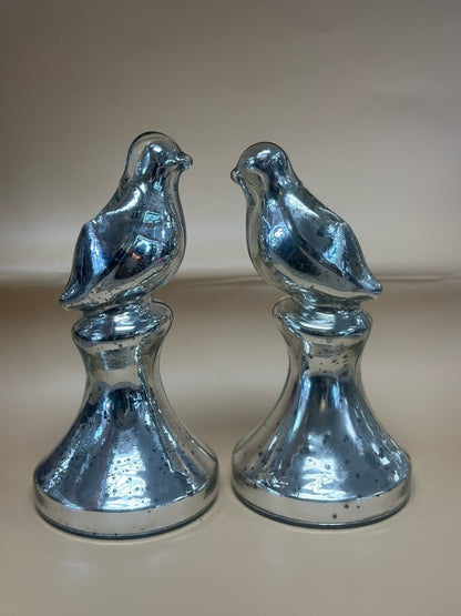 MERCURY GLASS BIRD CANDLE HOLDERS