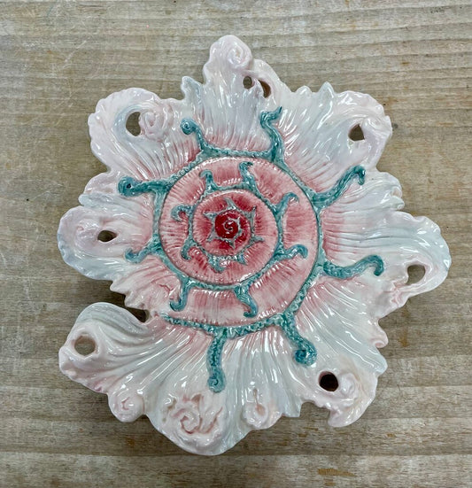 KALDUN AND BOGLE PINK AND TEAL SEASHELL DISH