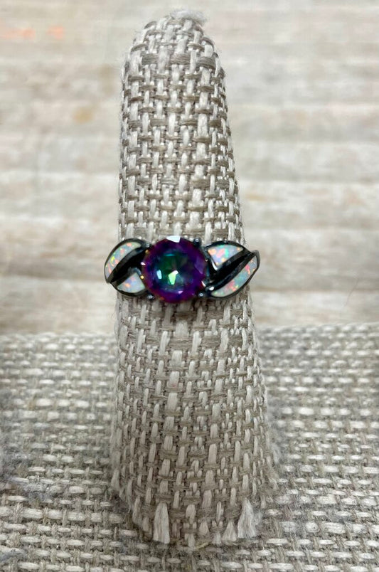 10KT VINTAGE OPAL MYSTIC TOPAZ RING SIZE 7.5