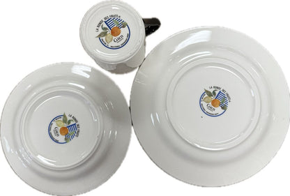 GIEN FRANCE LA RONDE DES FRUITS DESSERT PLATES, CUP AND SAUCER
