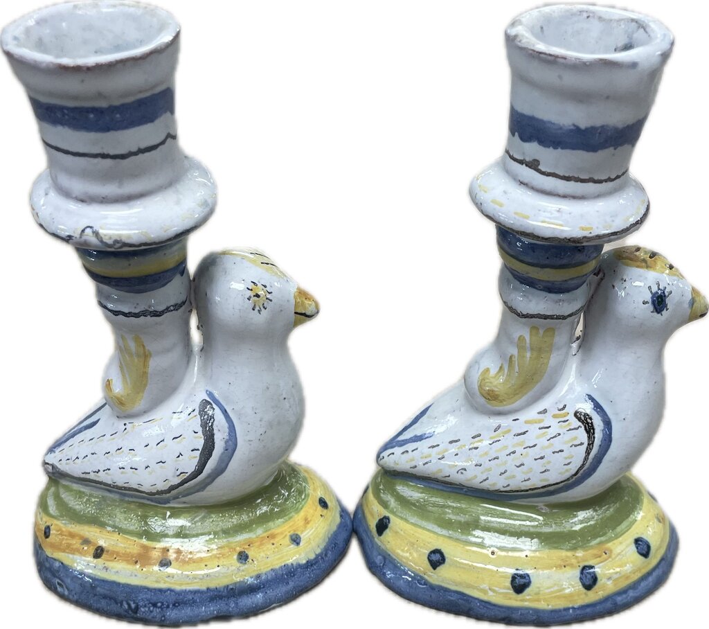 VINTAGE POTTERY BIRD POTTERY MADE IN PORTUGAL CANDLE STICK HOLDER SET OF 2