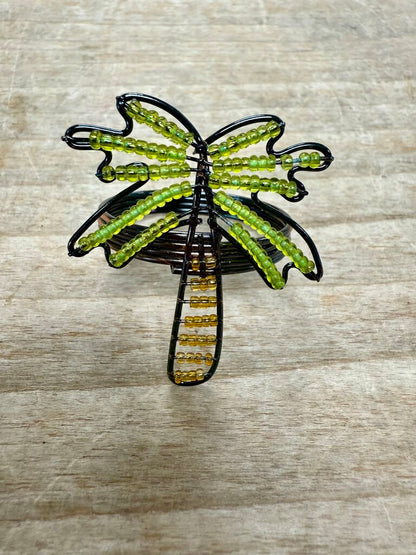BEADED PALM TREE NAPKIN RING HOLDER SET OF 7