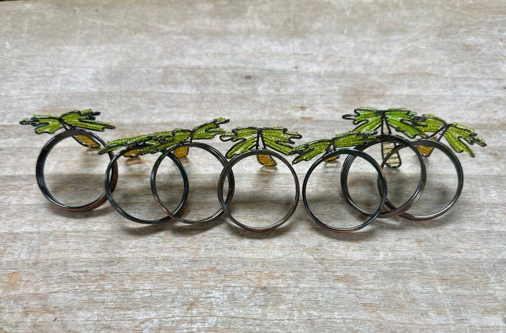 BEADED PALM TREE NAPKIN RING HOLDER SET OF 7