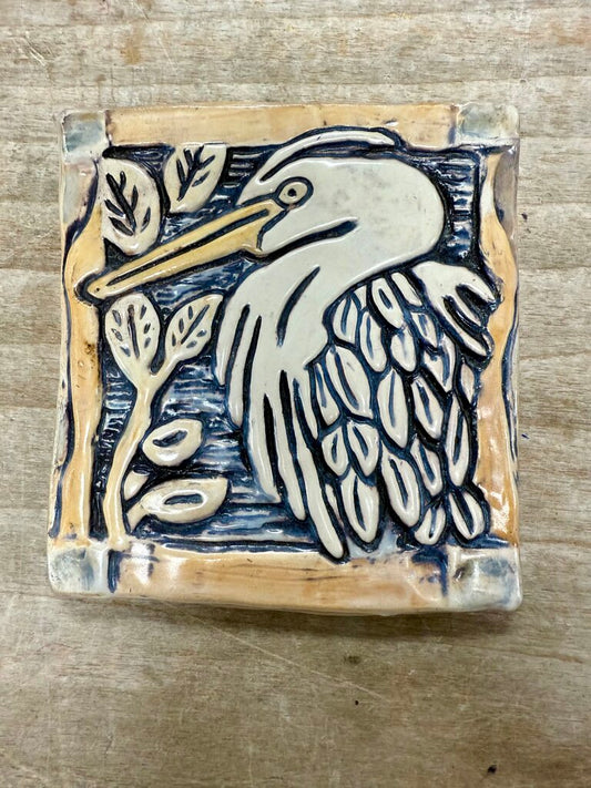 CERAMIC EGRET TRIVET/TILE 5X5